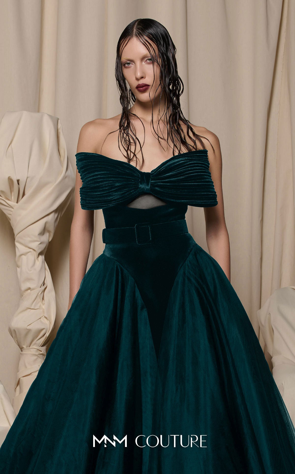 Prom Dresses Long Formal Beaded Lace Applique Velvet Prom Dress MNM Couture N0713 Petrol