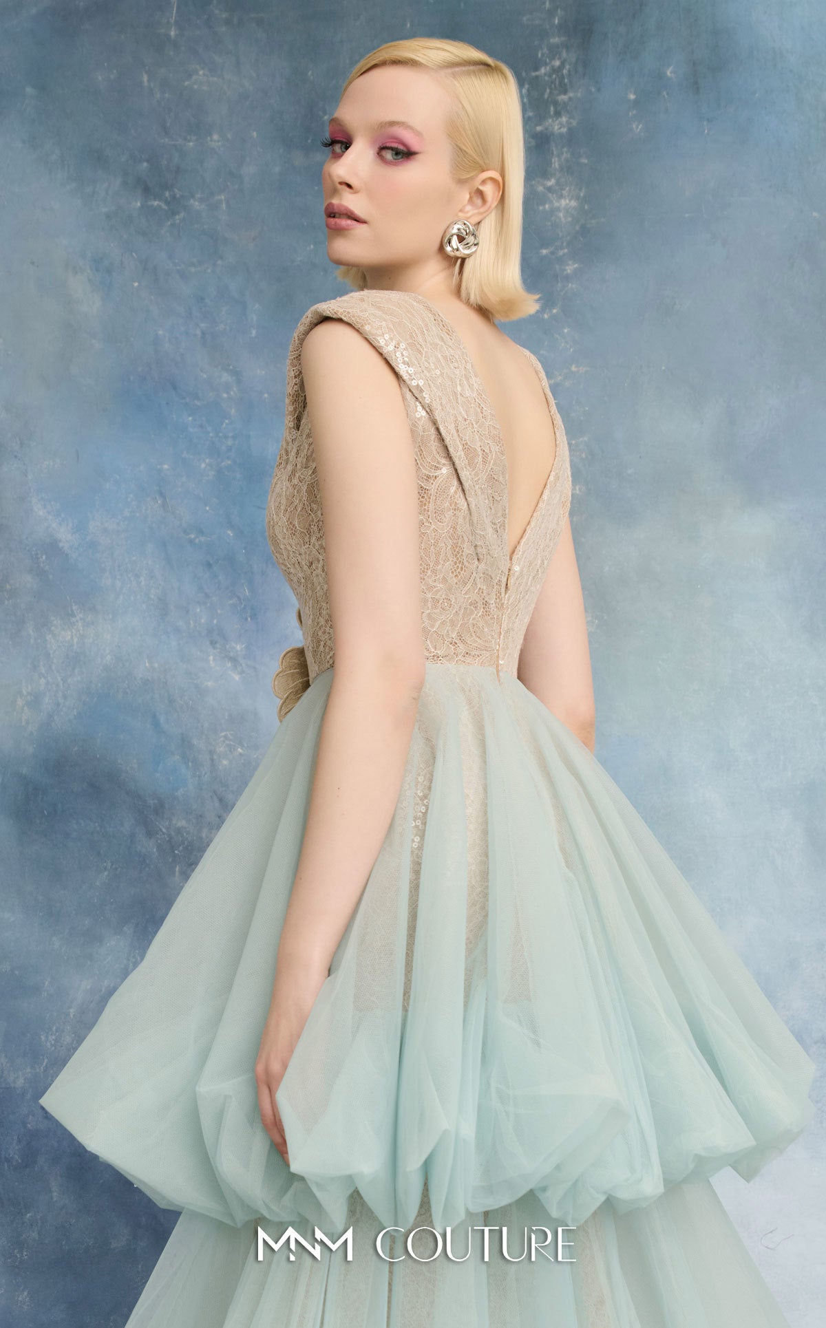 V-Neck Tea-Length Tulle Formal Ball Gown MNM Couture N0719