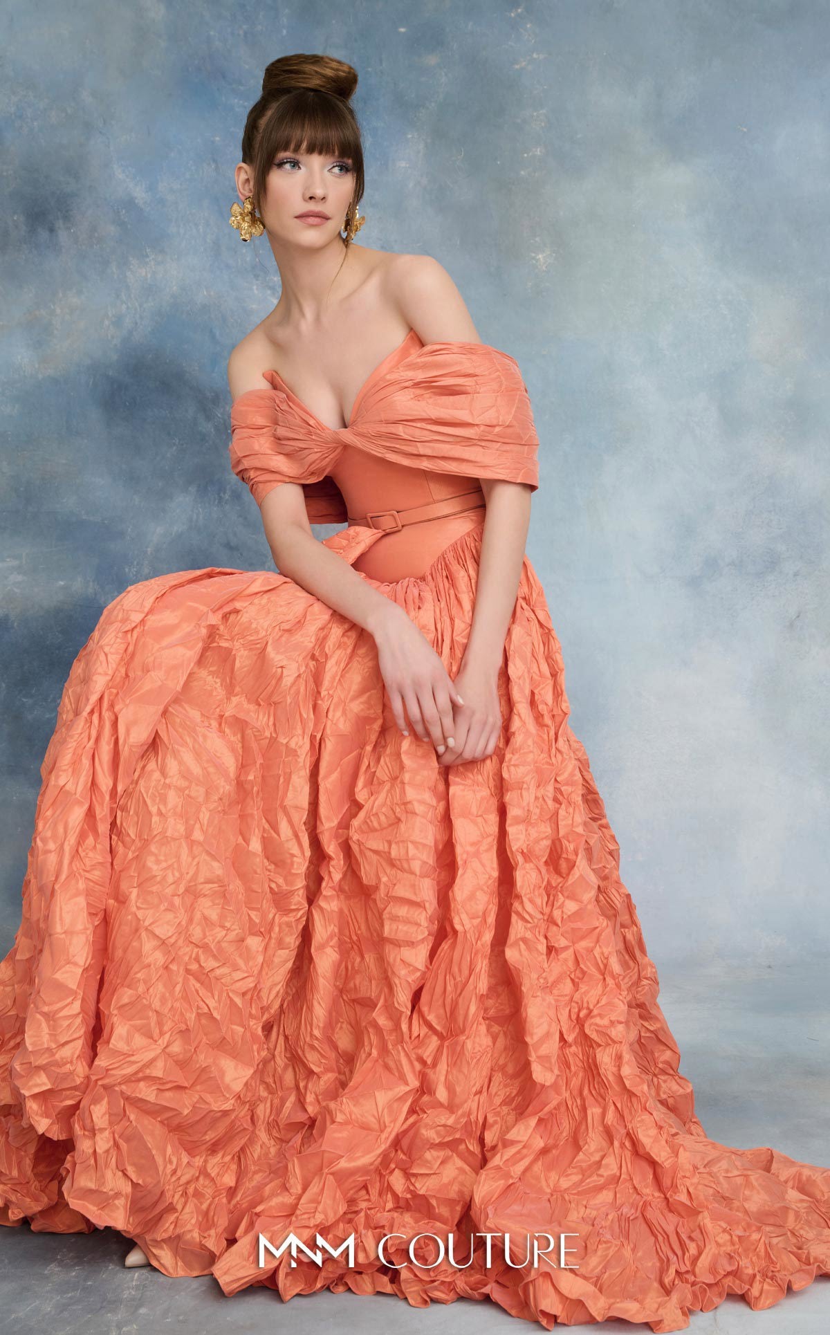 Off-the-Shoulder Floor-Length Satin Occasion Ball Gown MNM Couture N0722