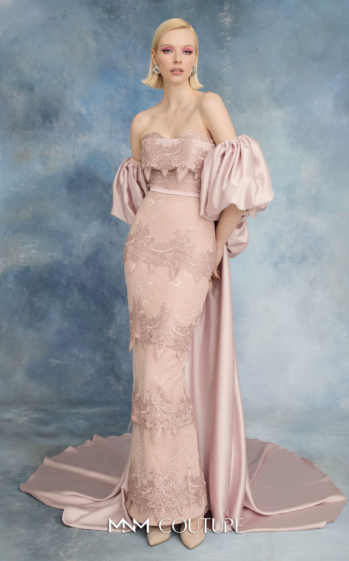 Strapless Curved Neck Floor-Length Satin Formal Mermaid MNM Couture N0731