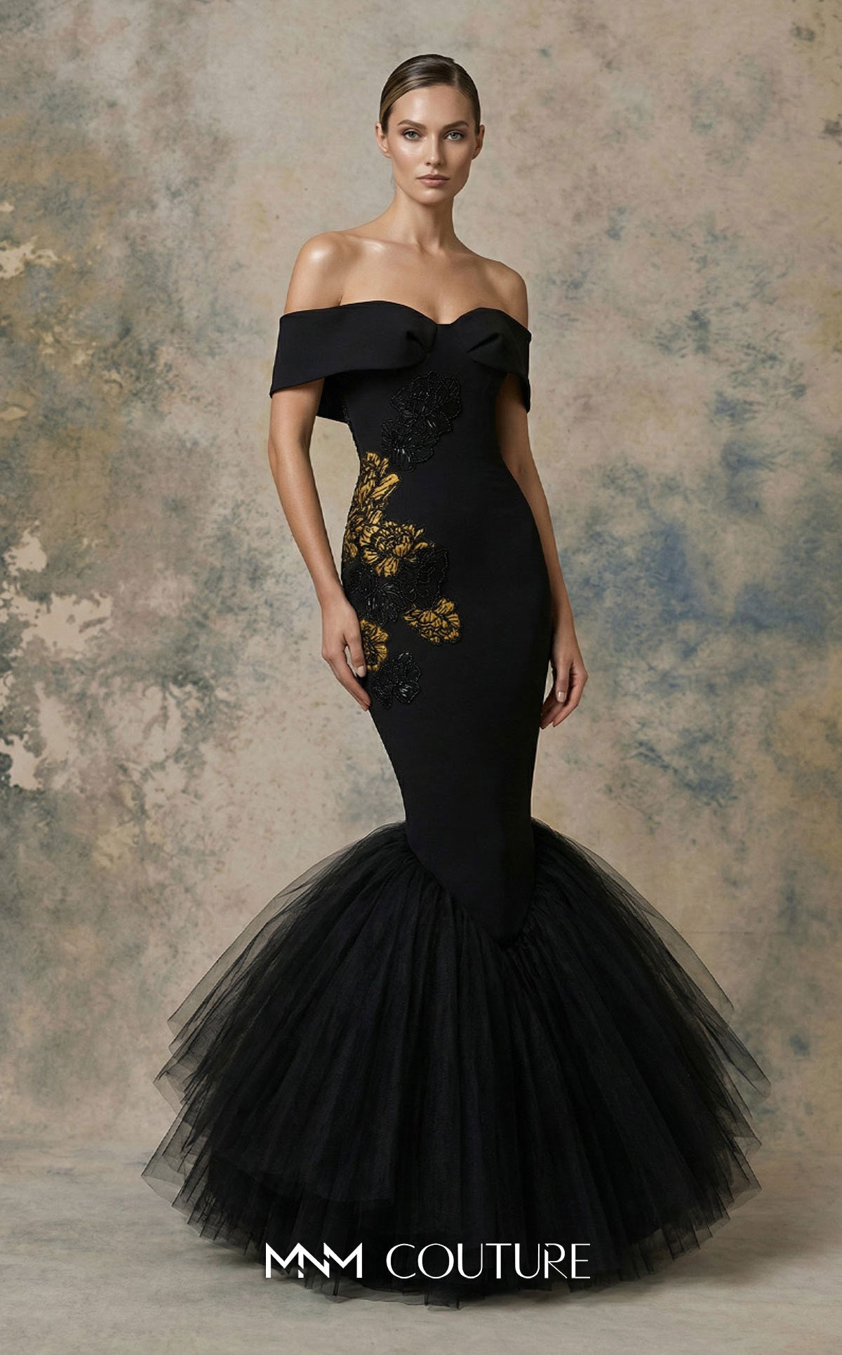 Off-the-Shoulder Floor-Length Tulle Evening Mermaid MNM Couture N0747