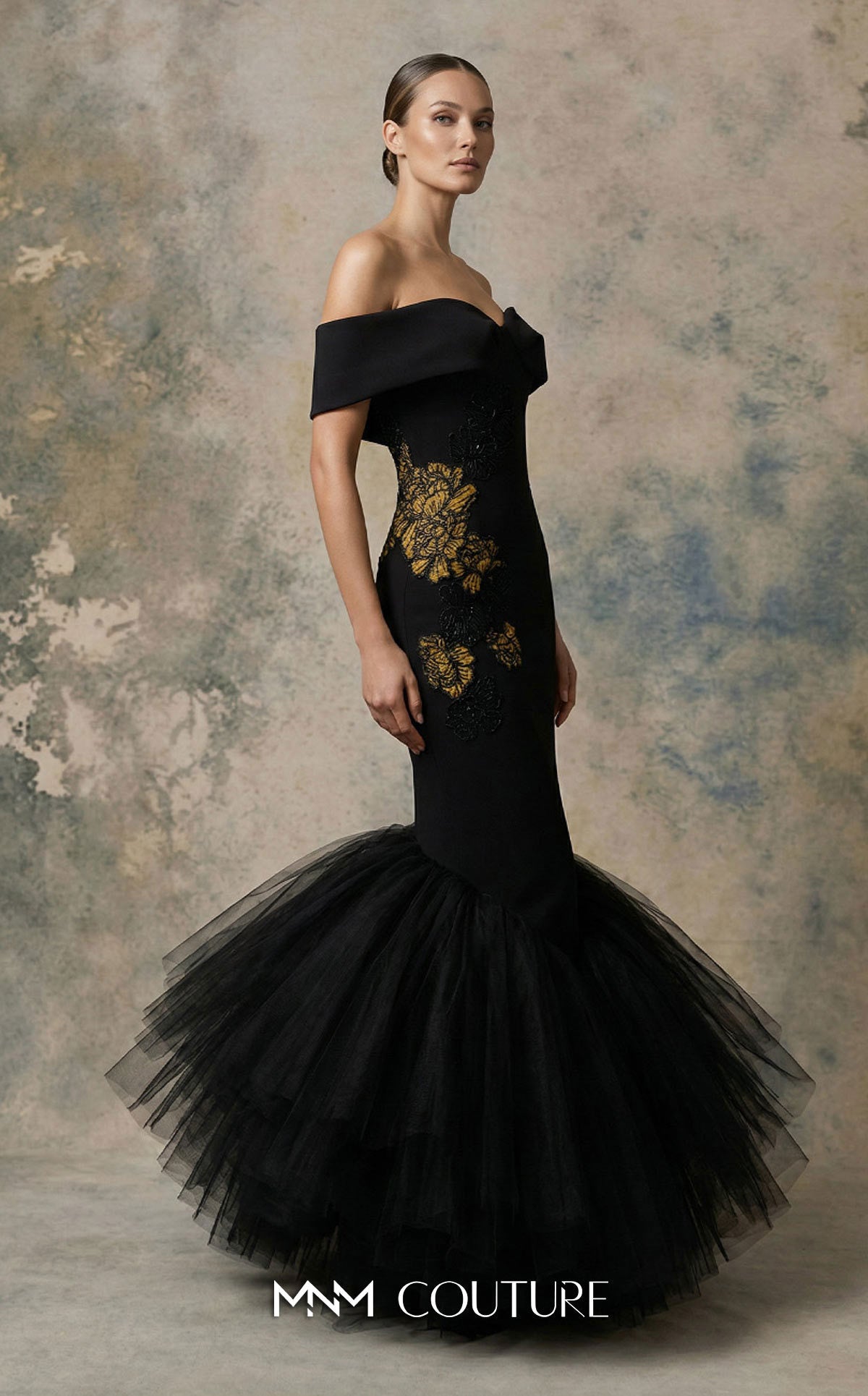 Off-the-Shoulder Floor-Length Tulle Evening Mermaid MNM Couture N0747