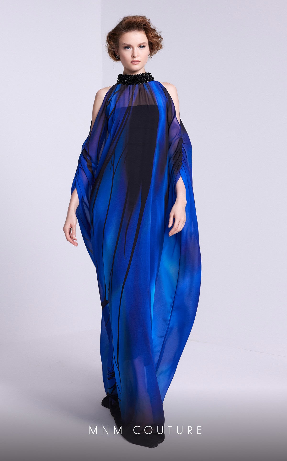 MNM Couture NA0101 Two Tone A Line Long Formal Beaded Printed Formal Dress