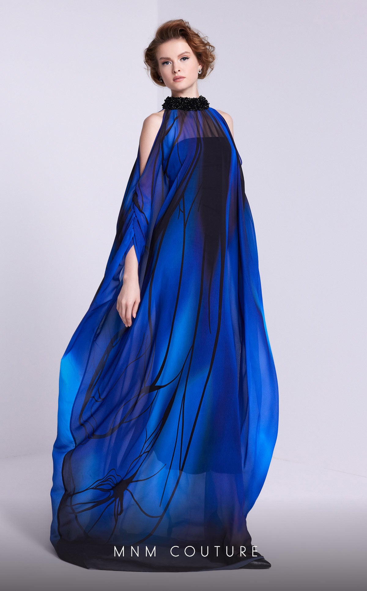 MNM Couture NA0101 Two Tone A Line Long Formal Beaded Printed Formal Dress