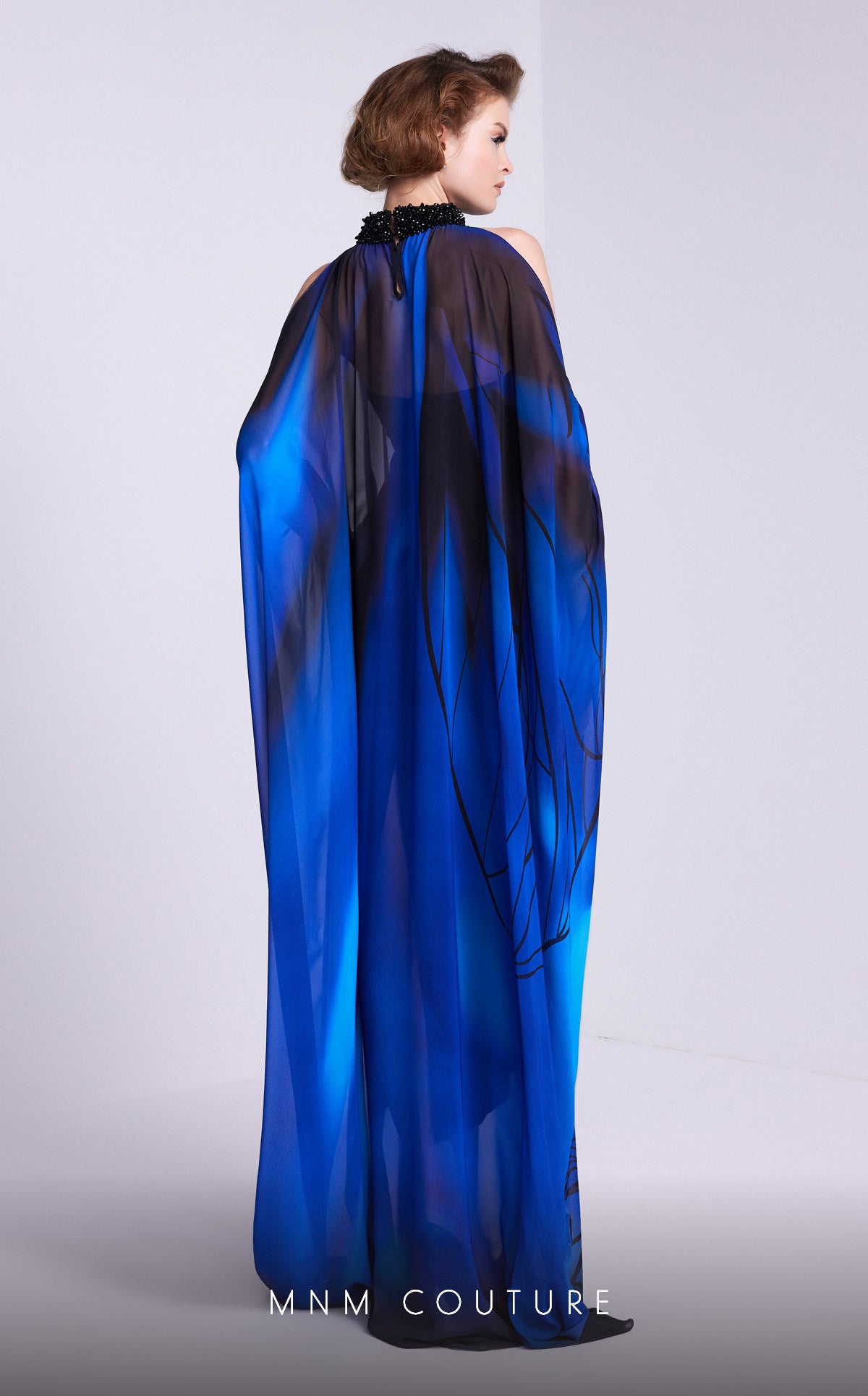 MNM Couture NA0101 Two Tone A Line Long Formal Beaded Printed Formal Dress