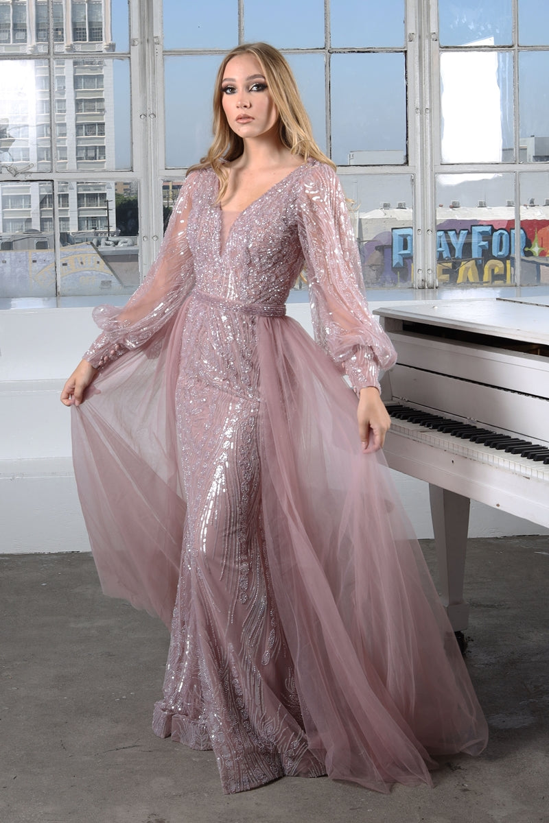 Formal Dresses Fitted Long Overskirt Formal Evening Lace Dress Rose Gold