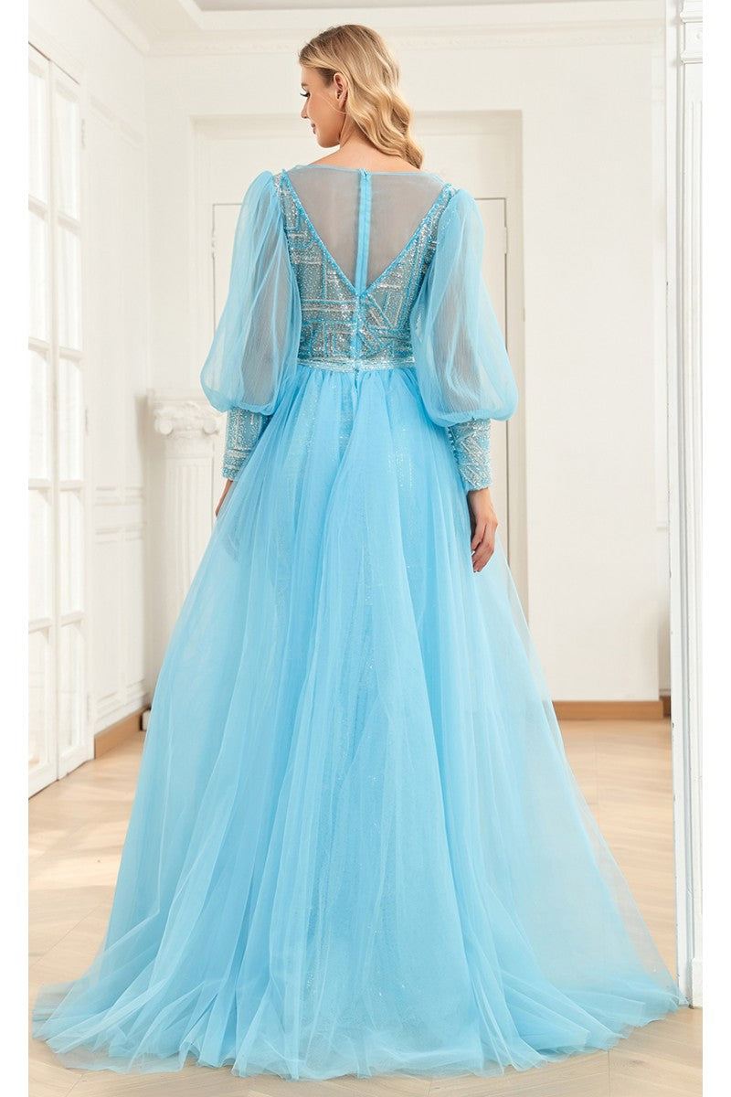 Formal Dresses Overskirt Long Formal A Line Evening Dress Baby Blue