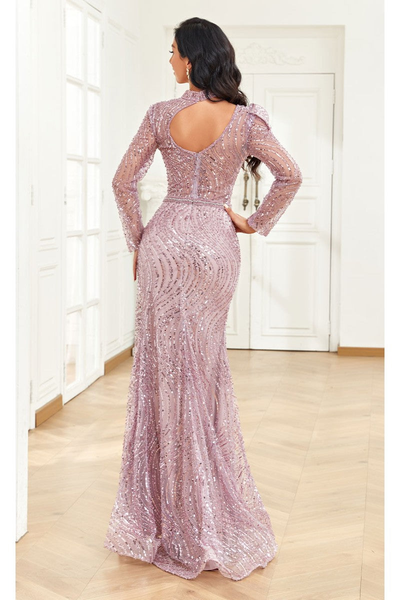 Formal Dresses Fitted Long Ruffle Sequin Formal Evening Dress Purple