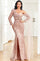 Formal Dresses Long Slit Ruffle Sequin Formal Evening Dress Rose Gold