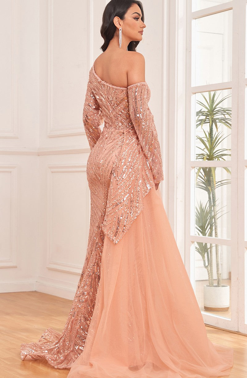 Formal Dresses Beaded Long Formal Sequin Evening Dress Gold