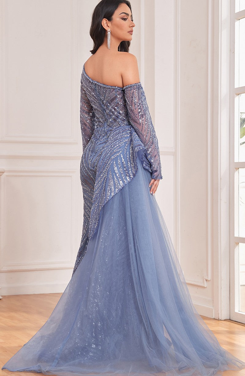 Formal Dresses Beaded Long Formal Sequin Evening Dress Blue