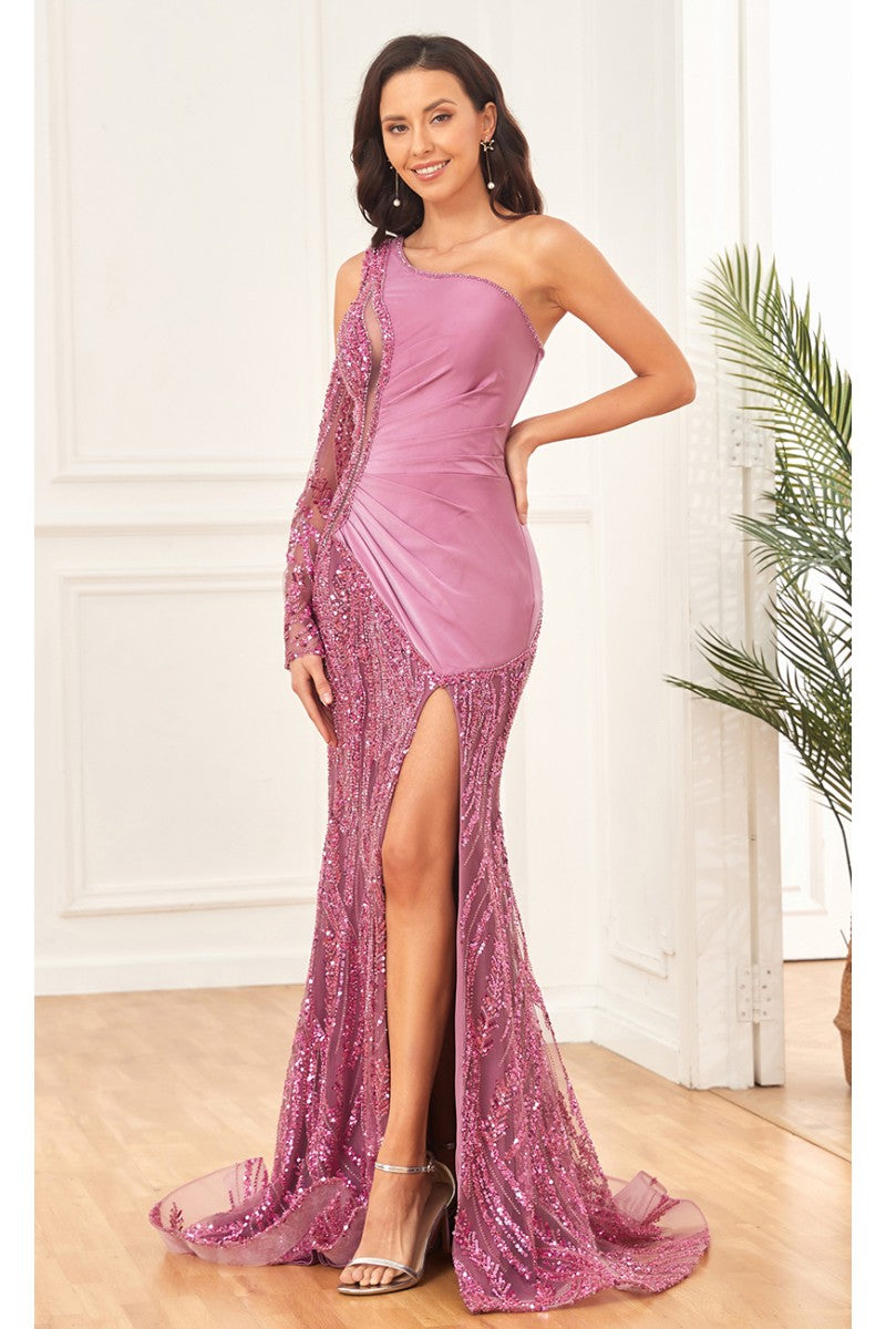 High Couture NR2289 Beaded Long Formal Slit Sequin Prom Dress