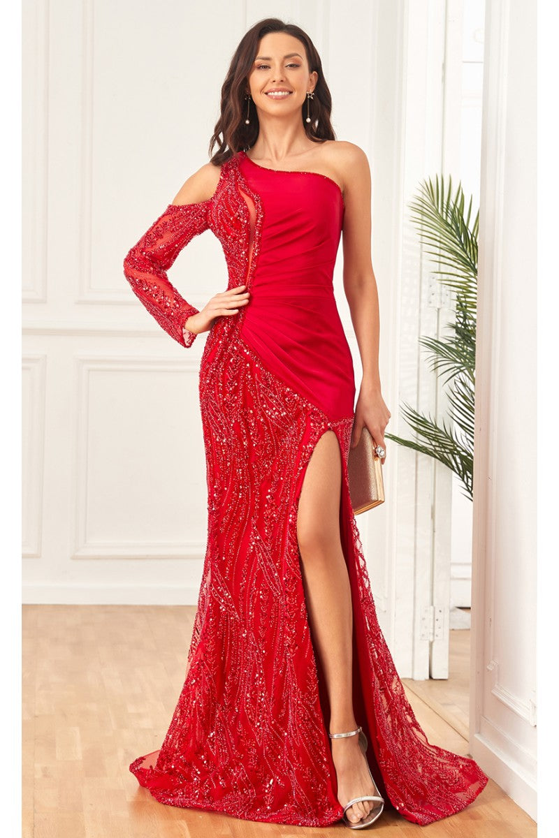 High Couture NR2289 Beaded Long Formal Slit Sequin Prom Dress