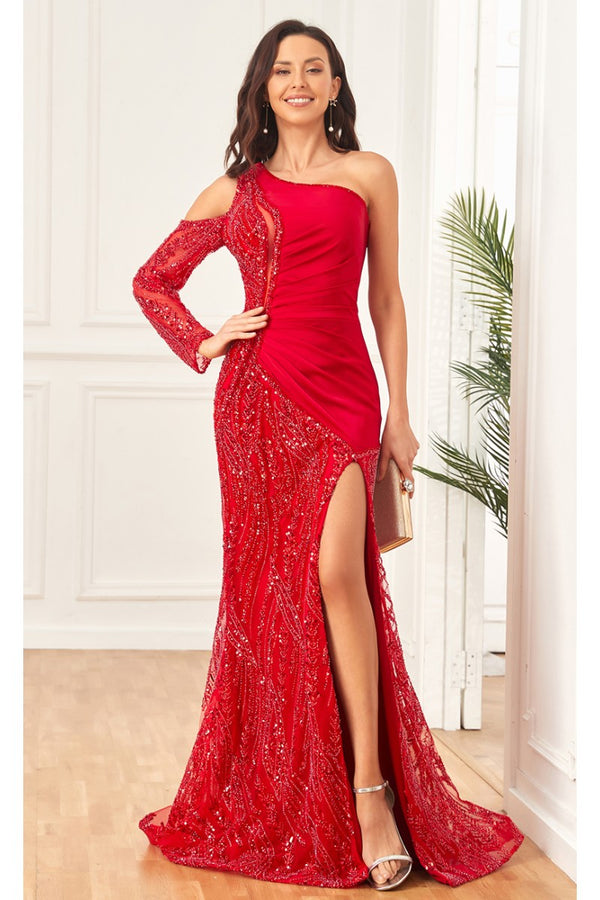 High Couture NR2289 Beaded Long Formal Slit Sequin Prom Dress