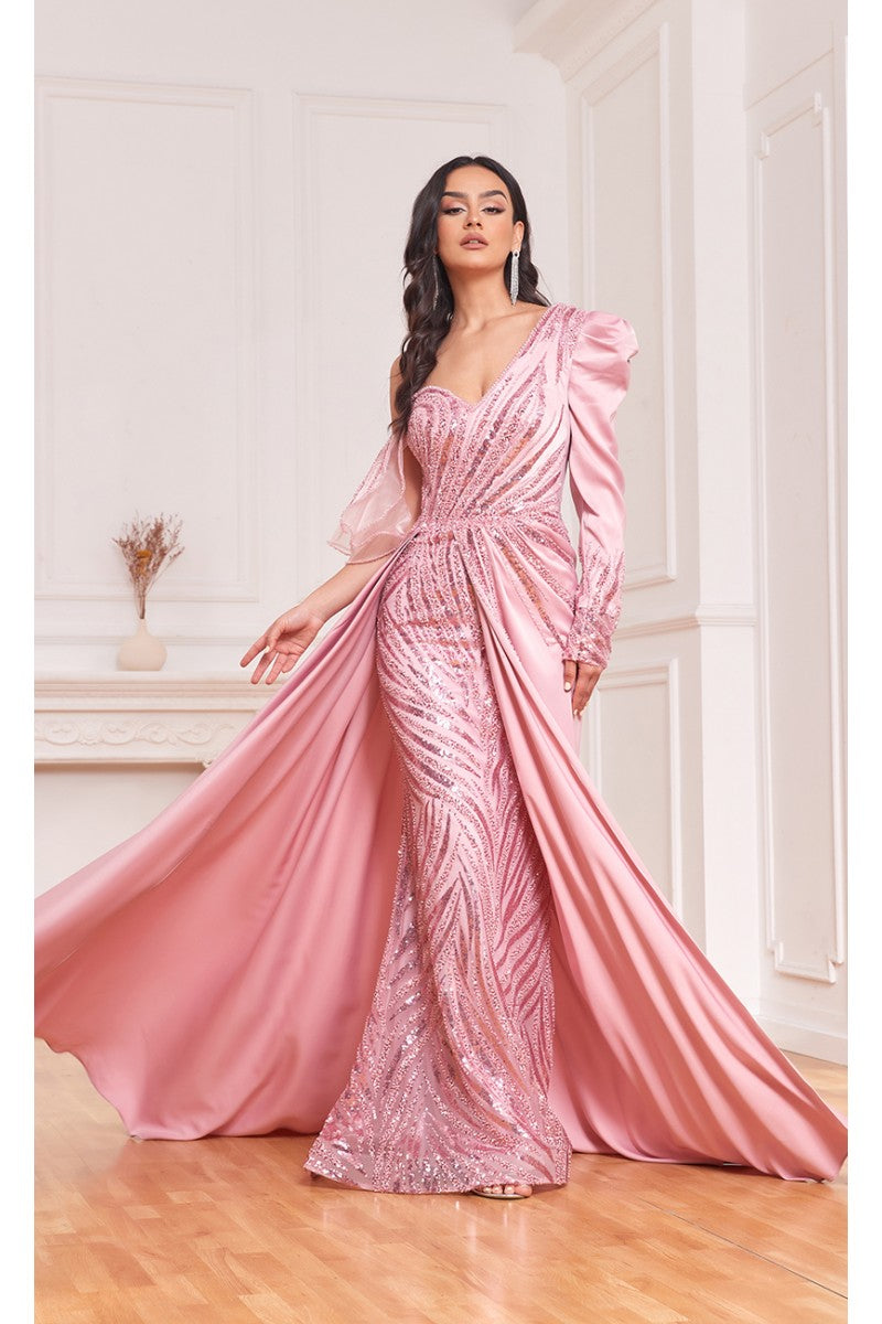 Formal Dresses Overskirt Long Floral Formal Evening Fitted Dress Rose