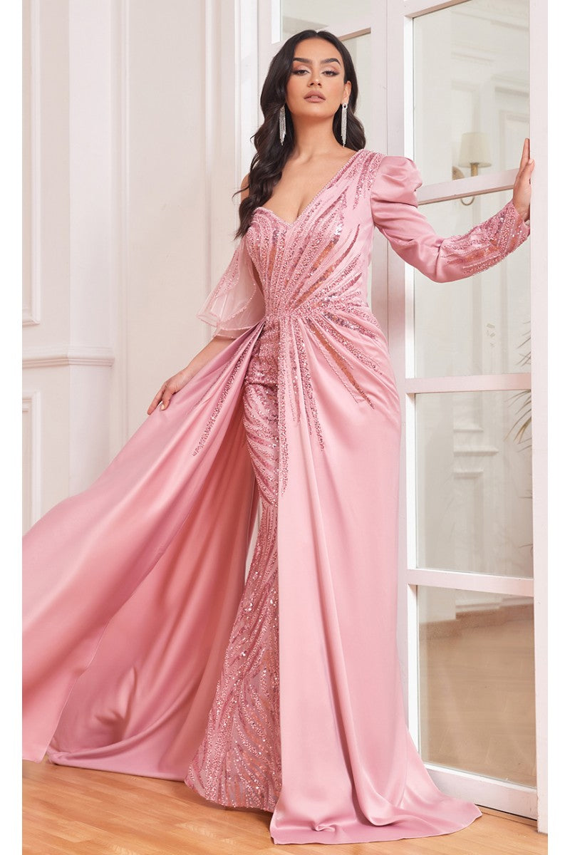 Formal Dresses Overskirt Long Floral Formal Evening Fitted Dress Rose