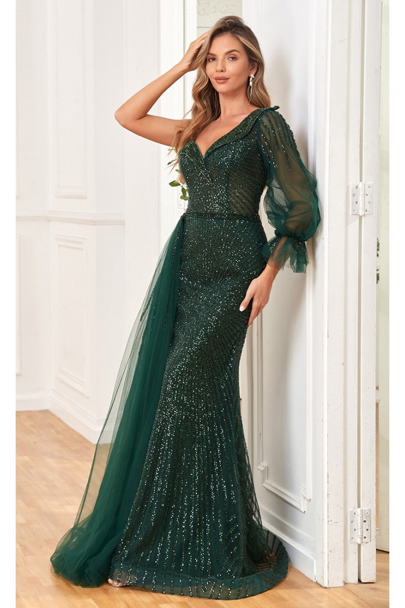 Formal Dresses Sequin Long Beaded Formal Evening Dress Emerald