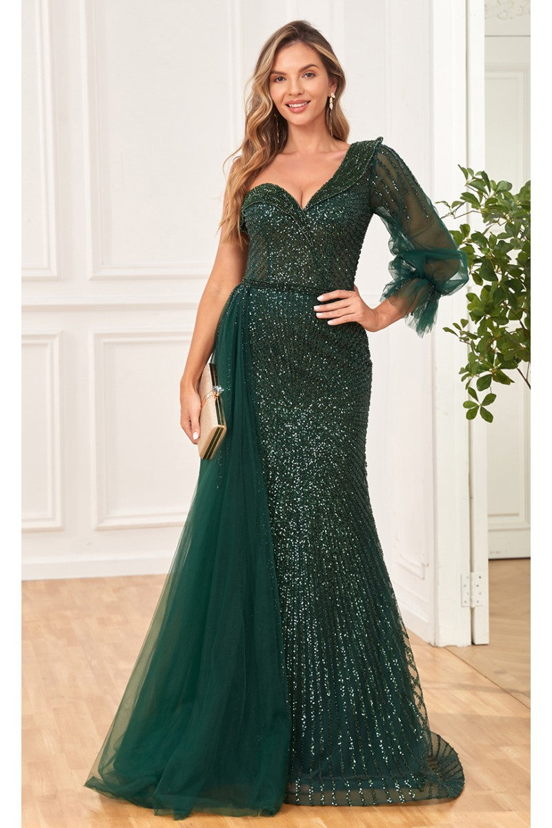Formal Dresses Sequin Long Beaded Formal Evening Dress Emerald
