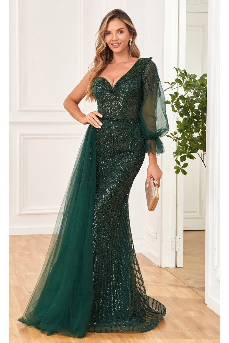 Formal Dresses Sequin Long Beaded Formal Evening Dress Emerald