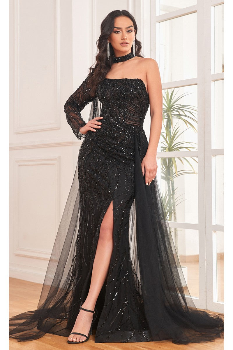 Formal Dresses Long Slit Formal Fitted Sequin Evening Dress Black