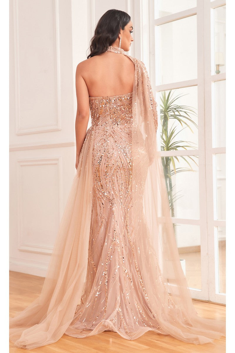 Formal Dresses Long Slit Formal Fitted Sequin Evening Dress Gold