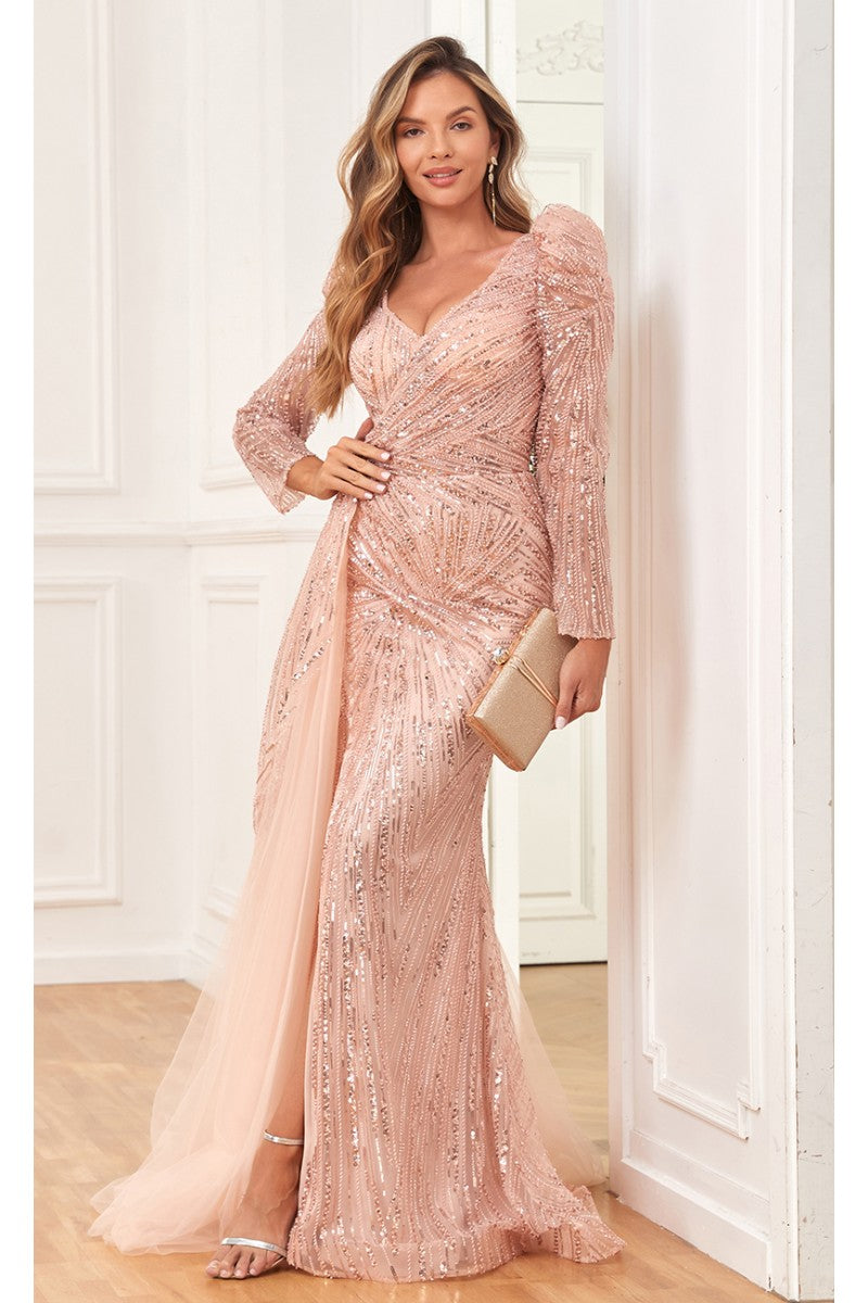Formal Dresses Fitted Long Formal Slit Evening Dress Dusty Rose