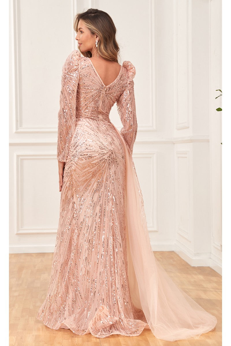 Formal Dresses Fitted Long Formal Slit Evening Dress Dusty Rose