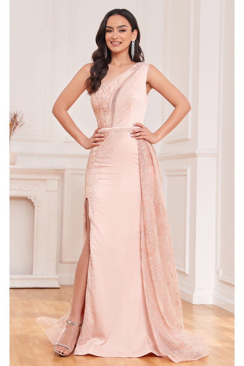 Prom Dresses Formal Beaded Long Overskirt Prom Dress Champagne