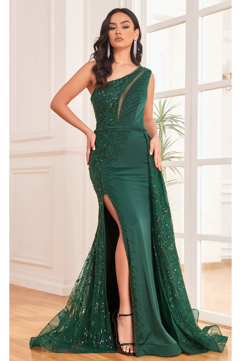 Prom Dresses Formal Beaded Long Overskirt Prom Dress Emerald