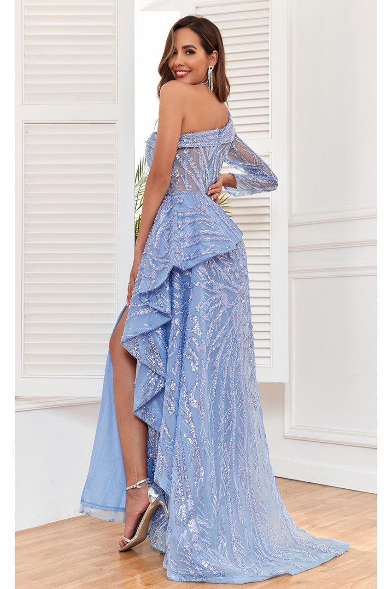 Formal Dresses Fitted Long Sequin Formal Evening Dress Blue