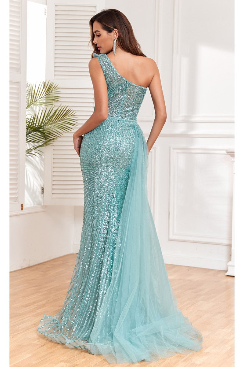 Formal Dresses Fitted Long Overskirt Beaded Formal Sequin Evening Dress Mint