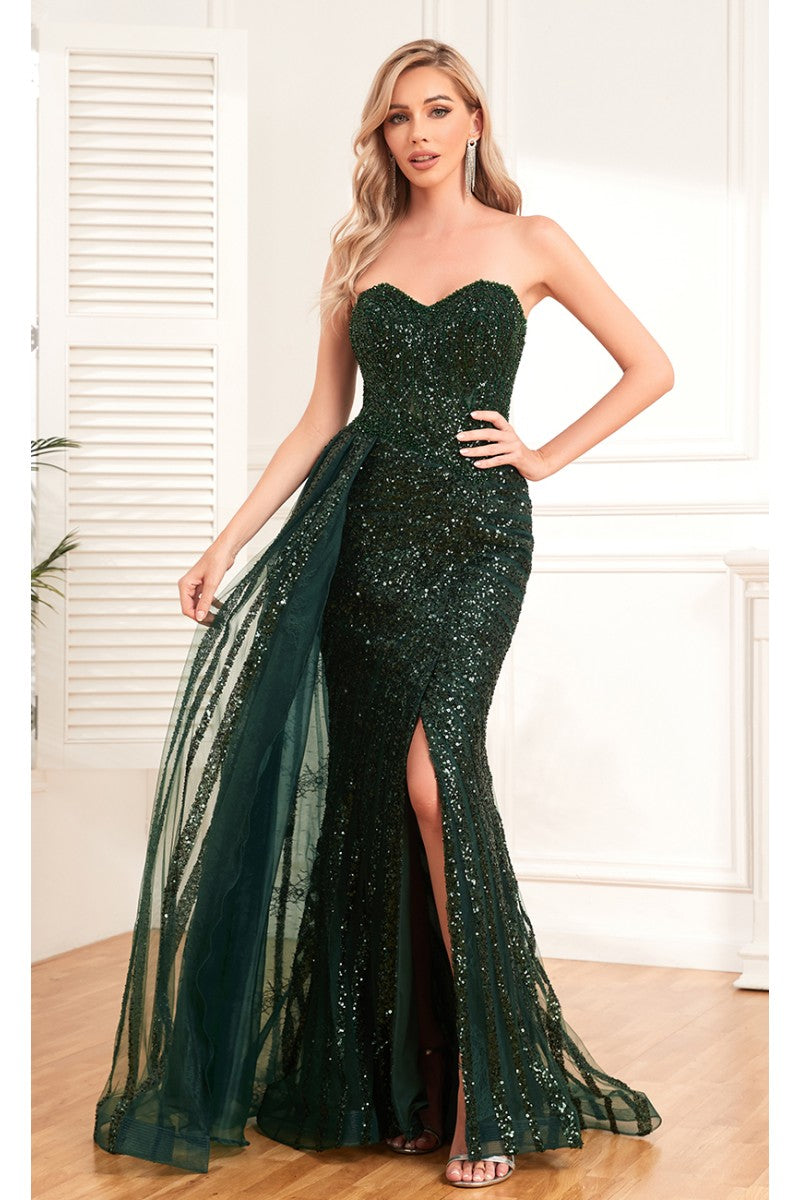 High Couture NR2304 Overskirt Long Beaded Slit Formal Prom Dress