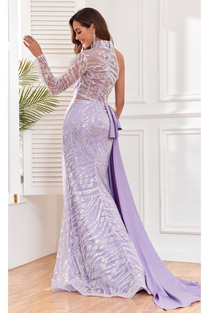 Formal Dresses Long Ruffle Slit Formal Beaded Evening Dress Purple