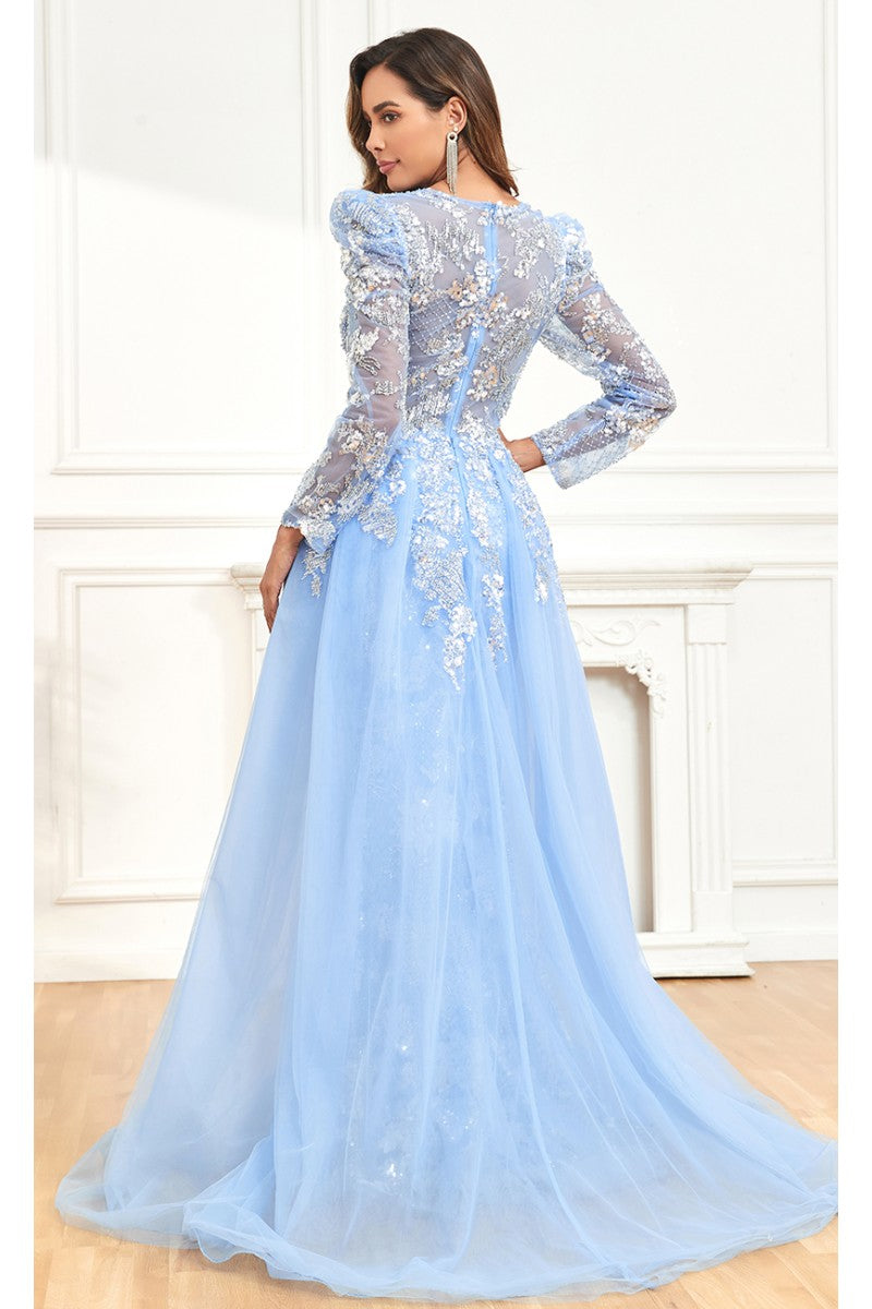 Formal Dresses Long Floral Lace Formal Evening Dress Blue