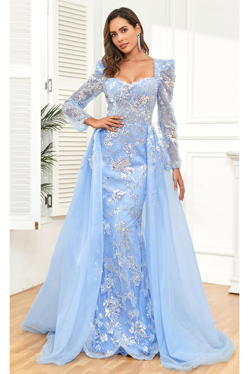 Formal Dresses Long Floral Lace Formal Evening Dress Blue