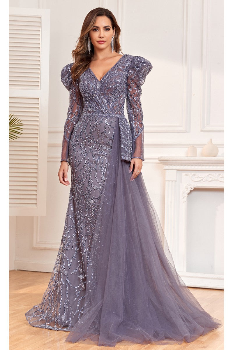 High Couture NR2314 Fitted Long Evening Lace Sequin Dress