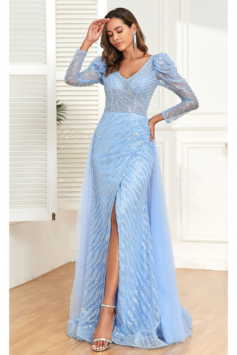 Formal Dresses Fitted Formal Long Evening Beaded Dress Blue