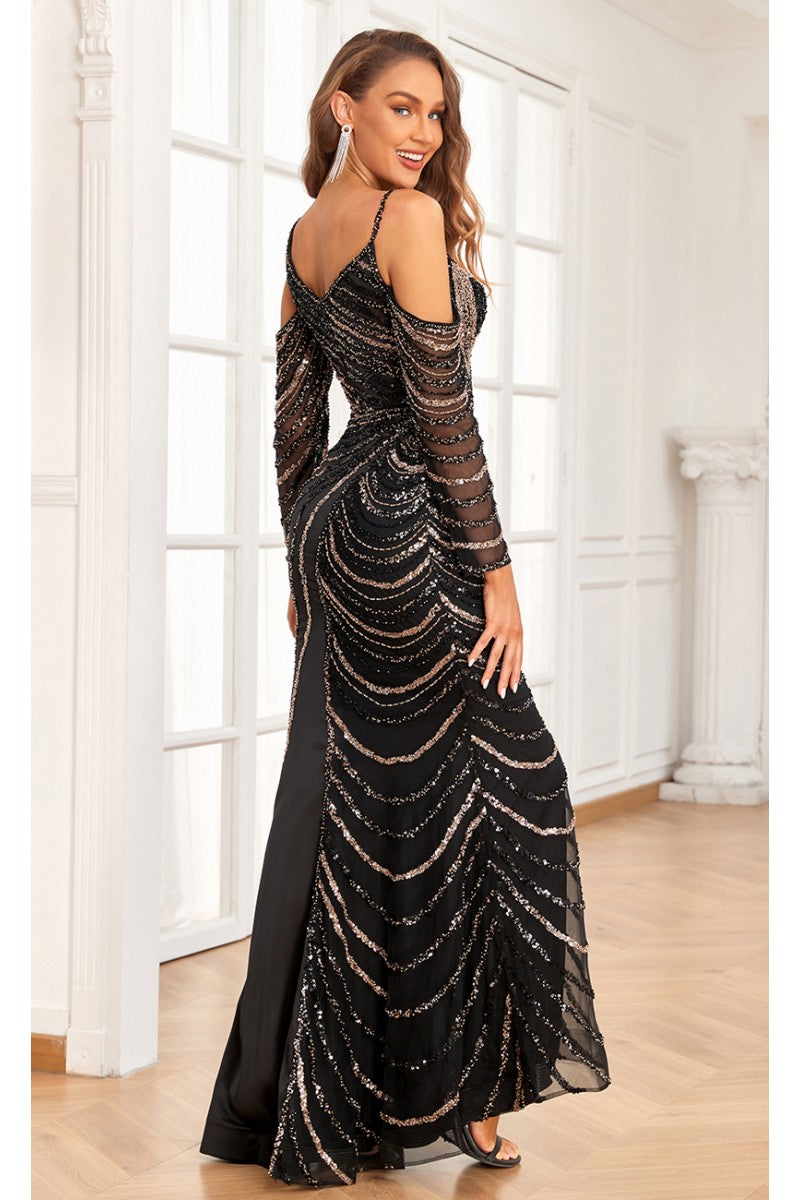 Formal Dresses Beaded Slit Formal Long Evening Mermaid Dress Black