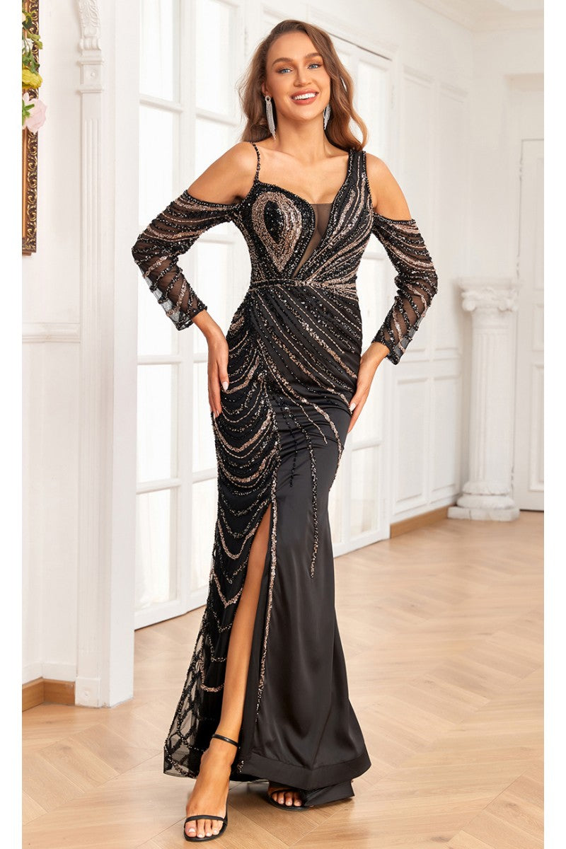 High Couture NR2338 Beaded Slit Formal Long Evening Mermaid Dress