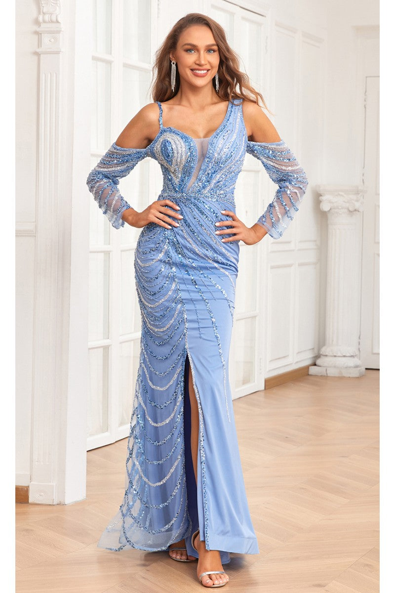 High Couture NR2338 Beaded Slit Formal Long Evening Mermaid Dress