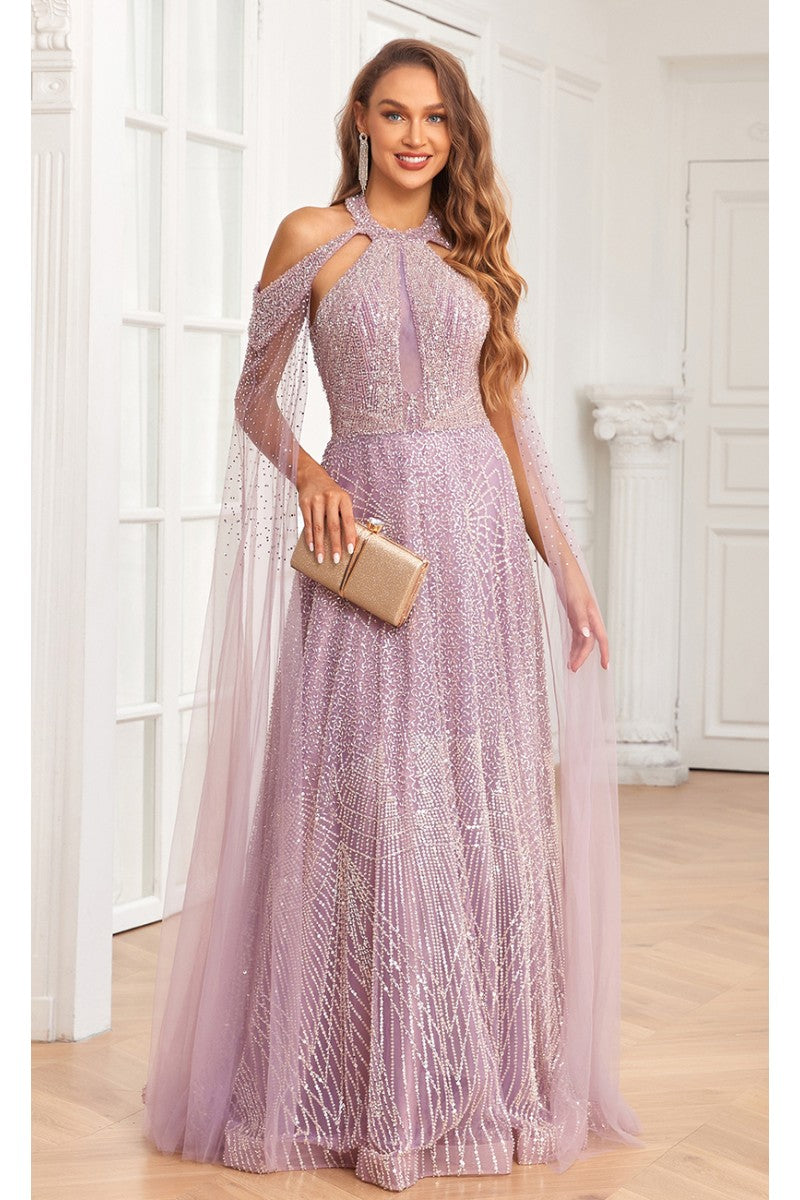 Prom Dresses A Line Ball Gown Long Formal Beaded Prom Dress Dusty Rose