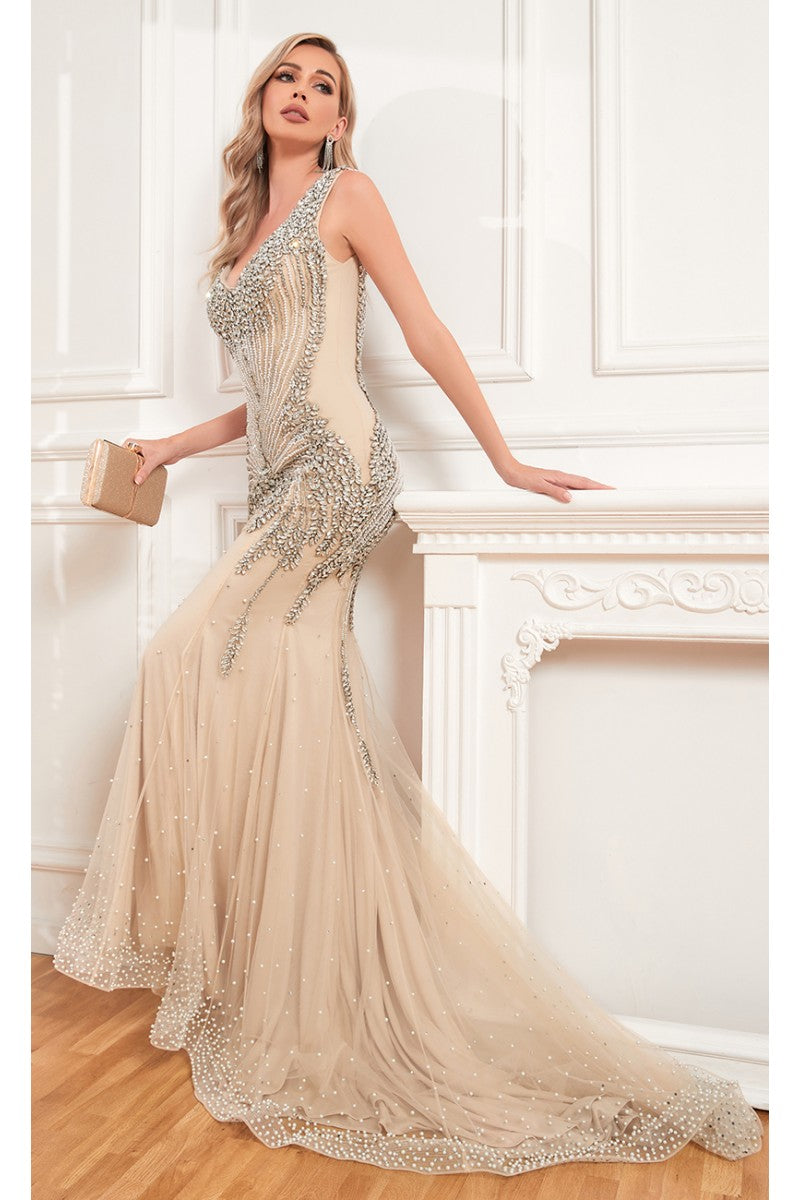 Formal Dresses Fitted Long Formal Evening Dress Nude
