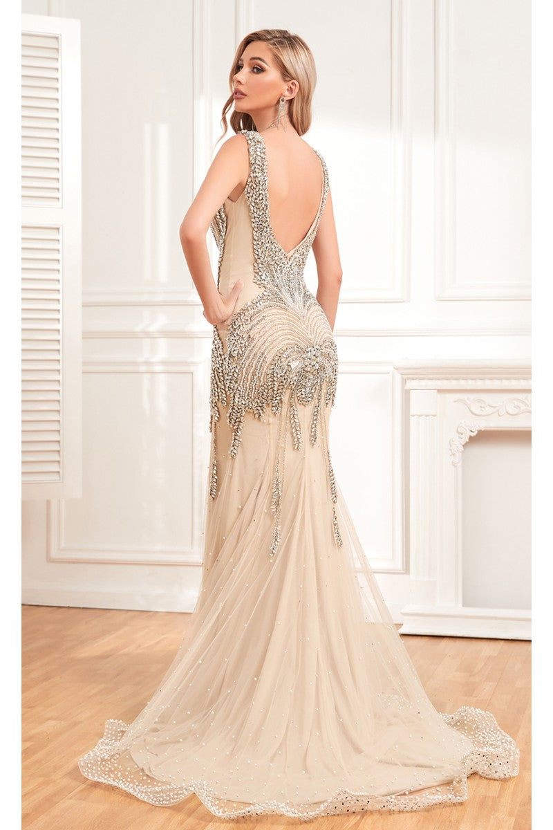 Formal Dresses Fitted Long Formal Evening Dress Nude