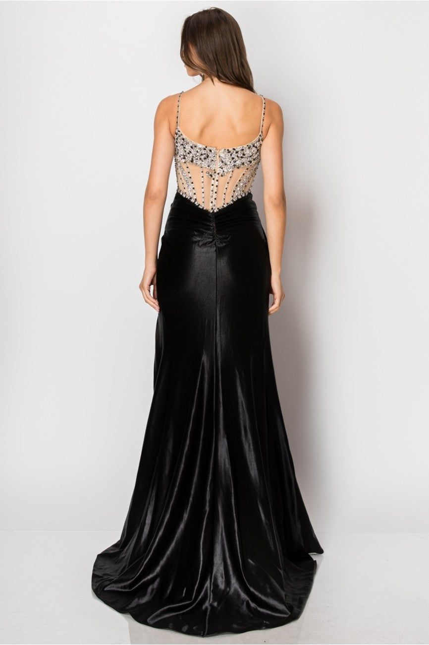 Prom Dresses Fitted Long Formal Slit Evening Dress Black