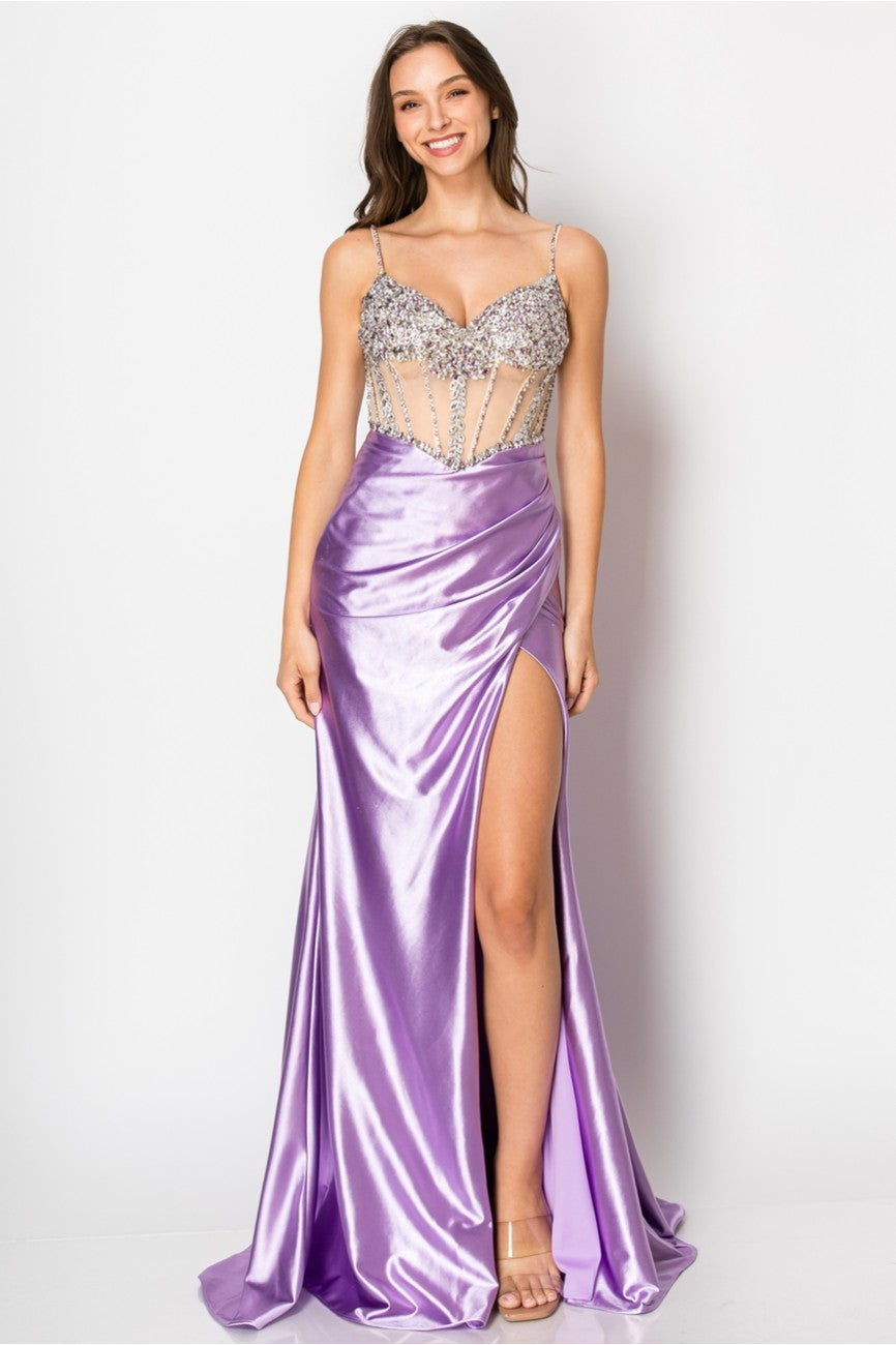 Prom Dresses Fitted Long Formal Slit Evening Dress Lilac