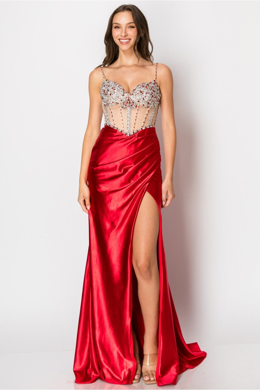 Prom Dresses Fitted Long Formal Slit Evening Dress Red