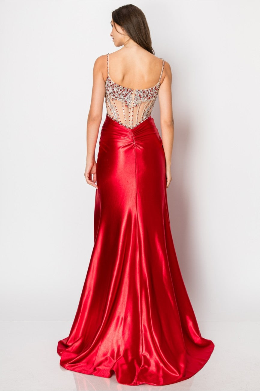 Prom Dresses Fitted Long Formal Slit Evening Dress Red
