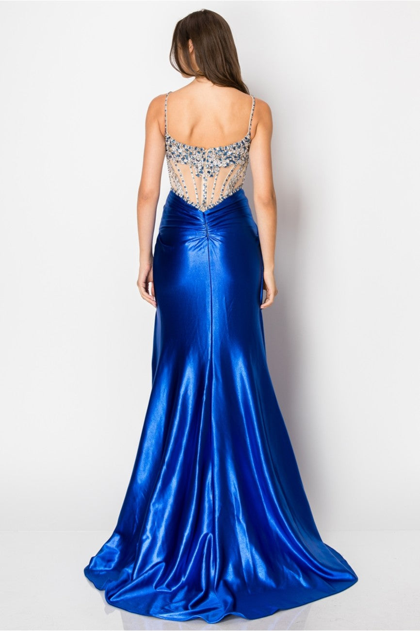 Prom Dresses Fitted Long Formal Slit Evening Dress Royal
