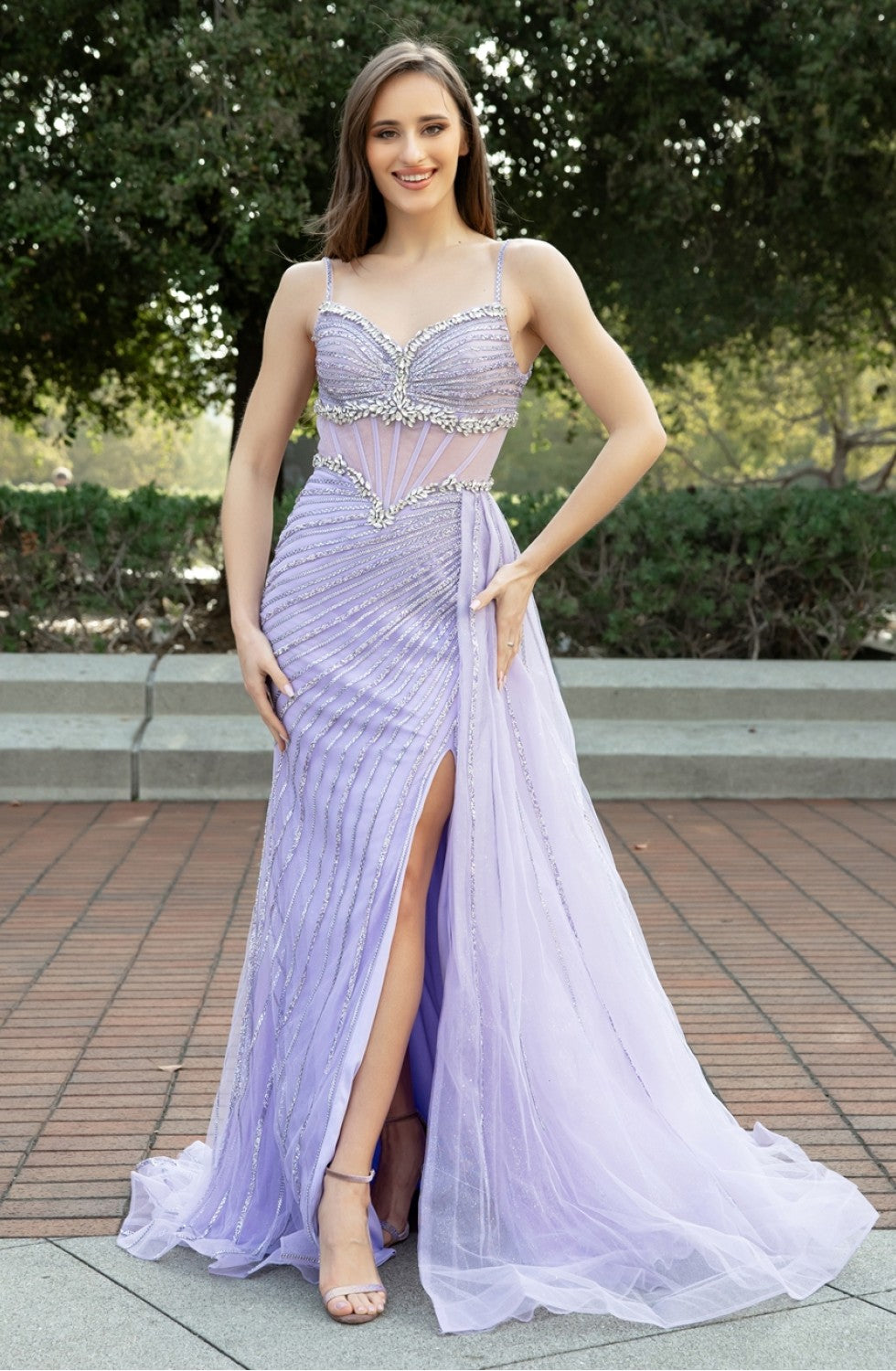 Prom Dresses Beaded Long Formal Slit Prom Dress Lilac