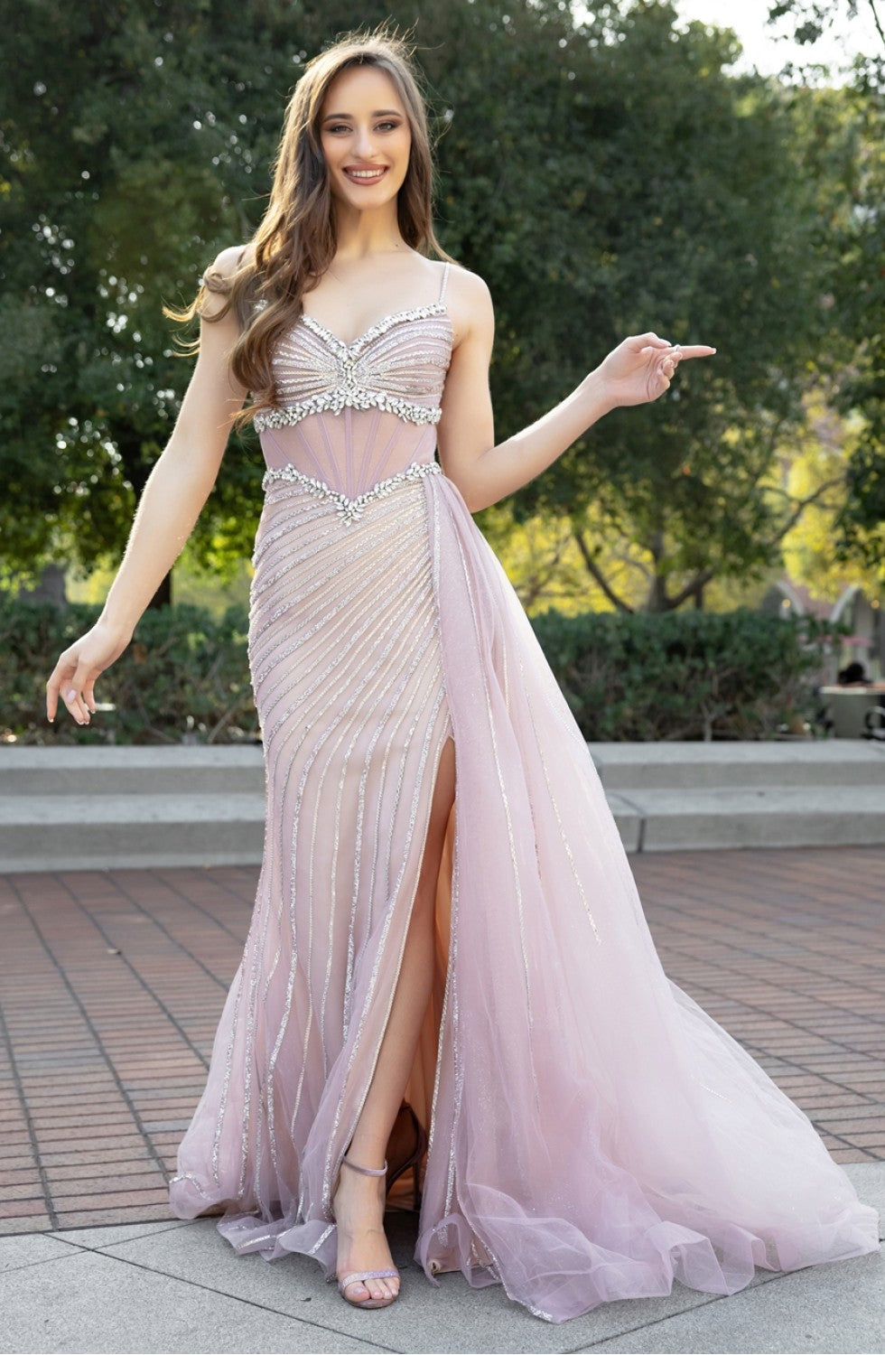 Prom Dresses Beaded Long Formal Slit Prom Dress Mauve